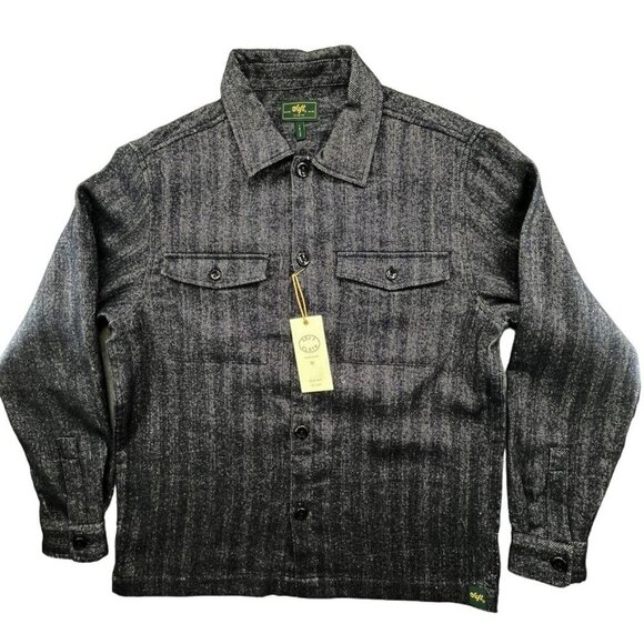 Soft Cloth Mens Melrose Shirt Jac in Soft Wool Size S Black Stripe Urban Outdoor - Picture 1 of 15